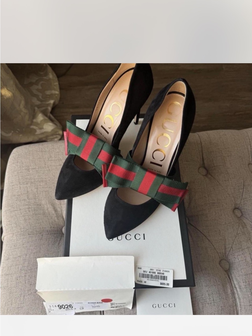 Gucci Sylvia Black Suede Pumps with Removable Bow - Picture 8 of 8